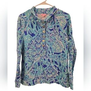 LILLY PULITZER CAPTAIN POPOVER IN " TORTUGA TIME PRINT" UPF 50+. SIZE LARGE.